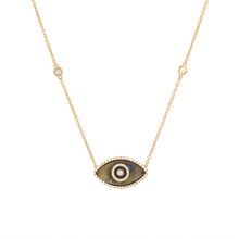 Load image into Gallery viewer, 14K yellow gold Endza Necklace with Labradorite eye and white diamonds.
