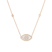 Load image into Gallery viewer, 14K rose gold Endza Necklace with Mother of Pearl evil eye and white diamonds.