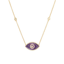 Load image into Gallery viewer, 14K yellow gold Endza Necklace with Sugilite evil eye and white diamonds.
