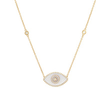 Load image into Gallery viewer, 14K yellow gold Endza Necklace with White Onyx evil eye and white diamonds