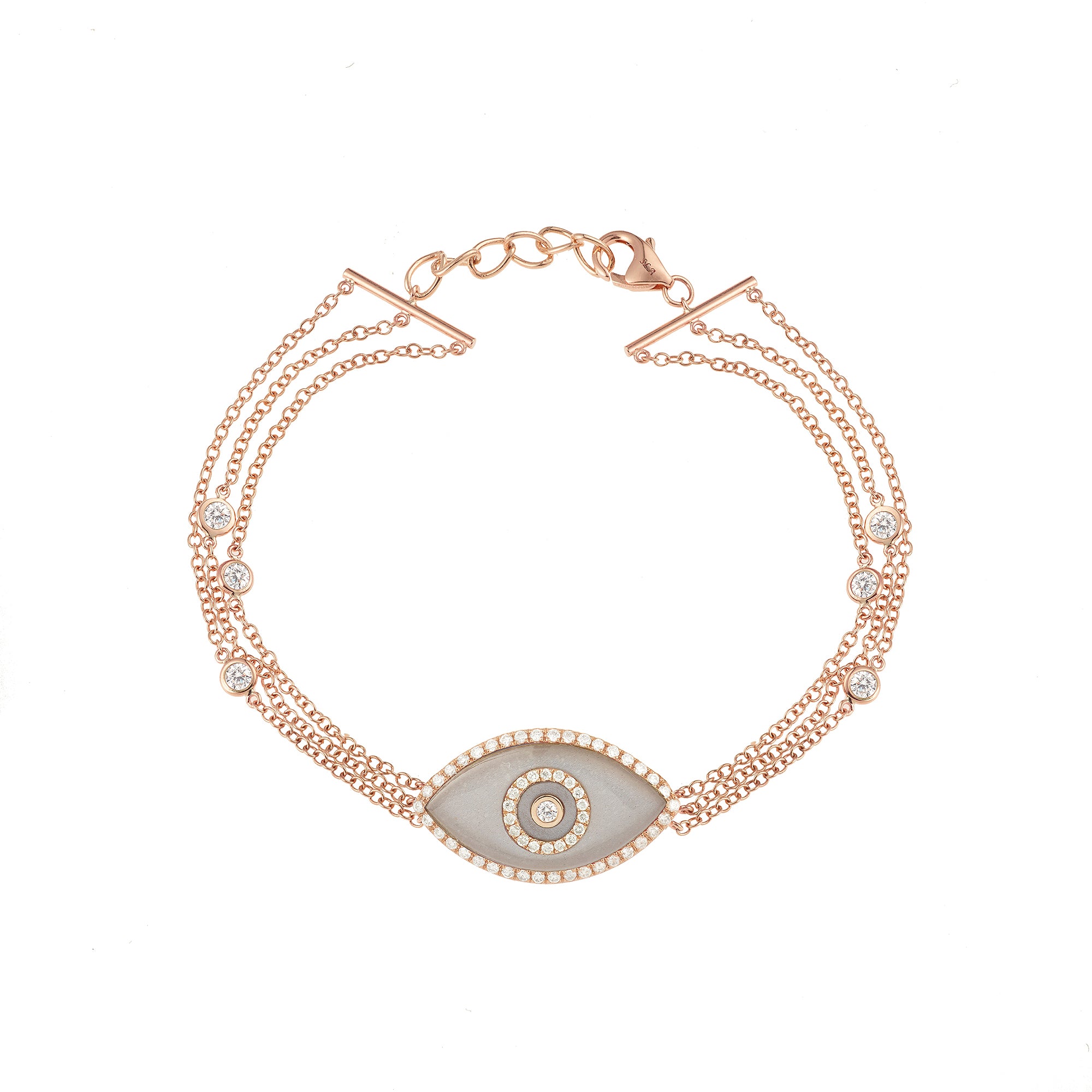 Endza Moonstone Evil Eye Bracelet in 14K Rose Gold with Natural Diamonds