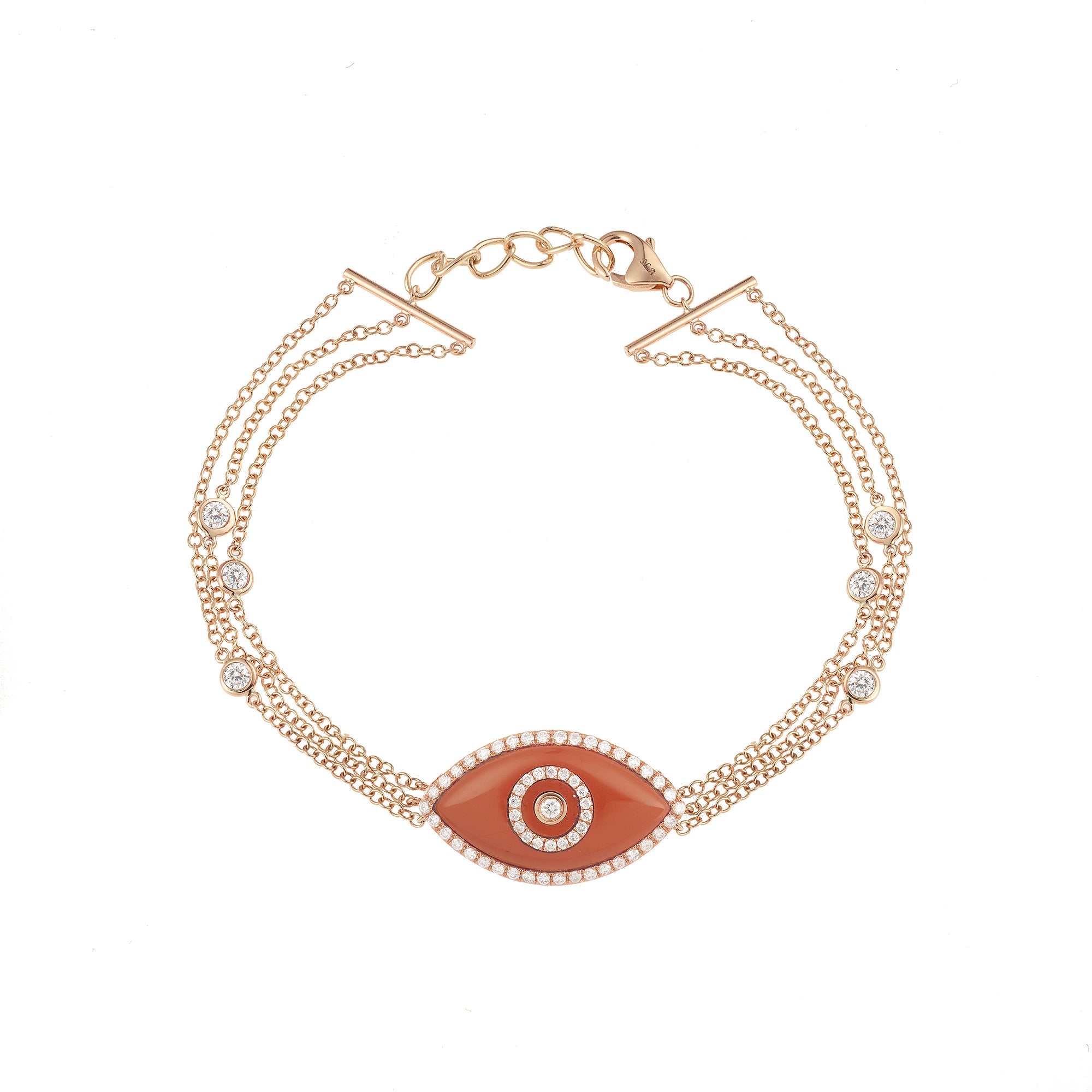 Endza Red Jasper Evil Eye Bracelet in 14K Rose Gold with Natural Diamonds