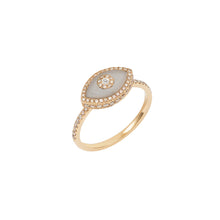 Load image into Gallery viewer, 14K rose gold Endza Ring with Moonstone beige evil eye and pavé white diamonds