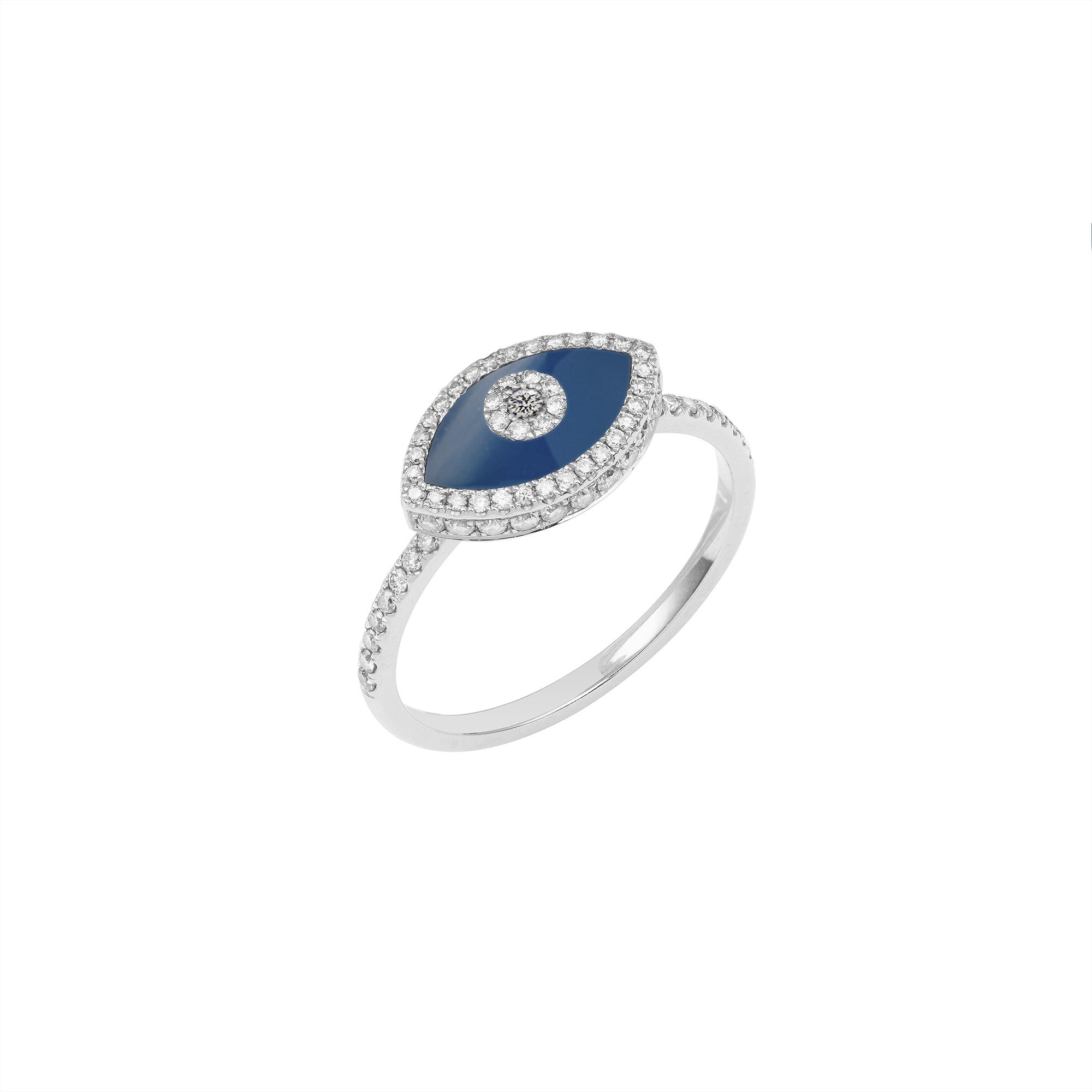 Endza Blue Agate Evil Eye Ring in 14K White Gold with Natural Diamonds