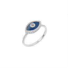 Load image into Gallery viewer, 14K white gold Endza Ring with Blue Agate evil eye and pavé white diamonds