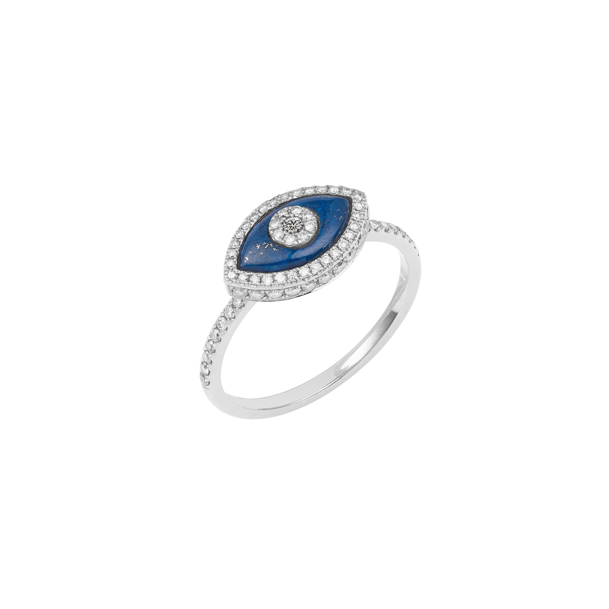 Endza Lapis Lazuli Evil Eye Ring in 14K White Gold with Natural Diamonds