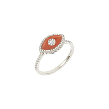 Load image into Gallery viewer, 14K white gold Endza Ring with Red Jasper evil eye and white diamonds.
