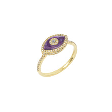 Load image into Gallery viewer, 14K yellow gold Endza Ring with Sugilite purple evil eye and pavé white diamonds