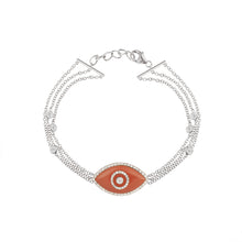 Load image into Gallery viewer, 14K white gold Endza Bracelet with Red Jasper evil eye and white diamonds.