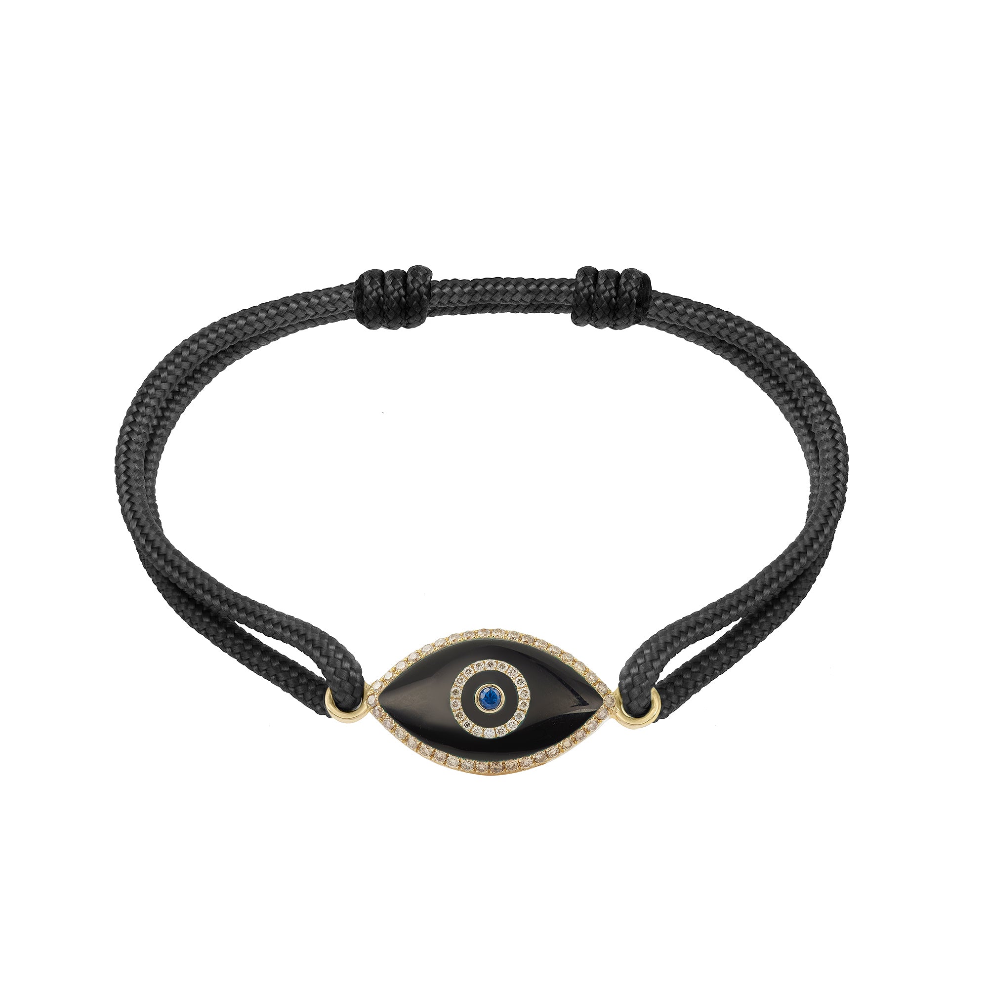 Endza Black Onyx Evil Eye Cordon Bracelet in 14K Yellow Gold