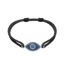 Load image into Gallery viewer, 14K white gold Link Bracelet with Blue Agate evil eye, pavé diamonds, and sapphire