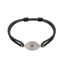 Load image into Gallery viewer, 14K rose gold Link Bracelet with Blue Chalcedony evil eye, pavé diamonds, and sapphire