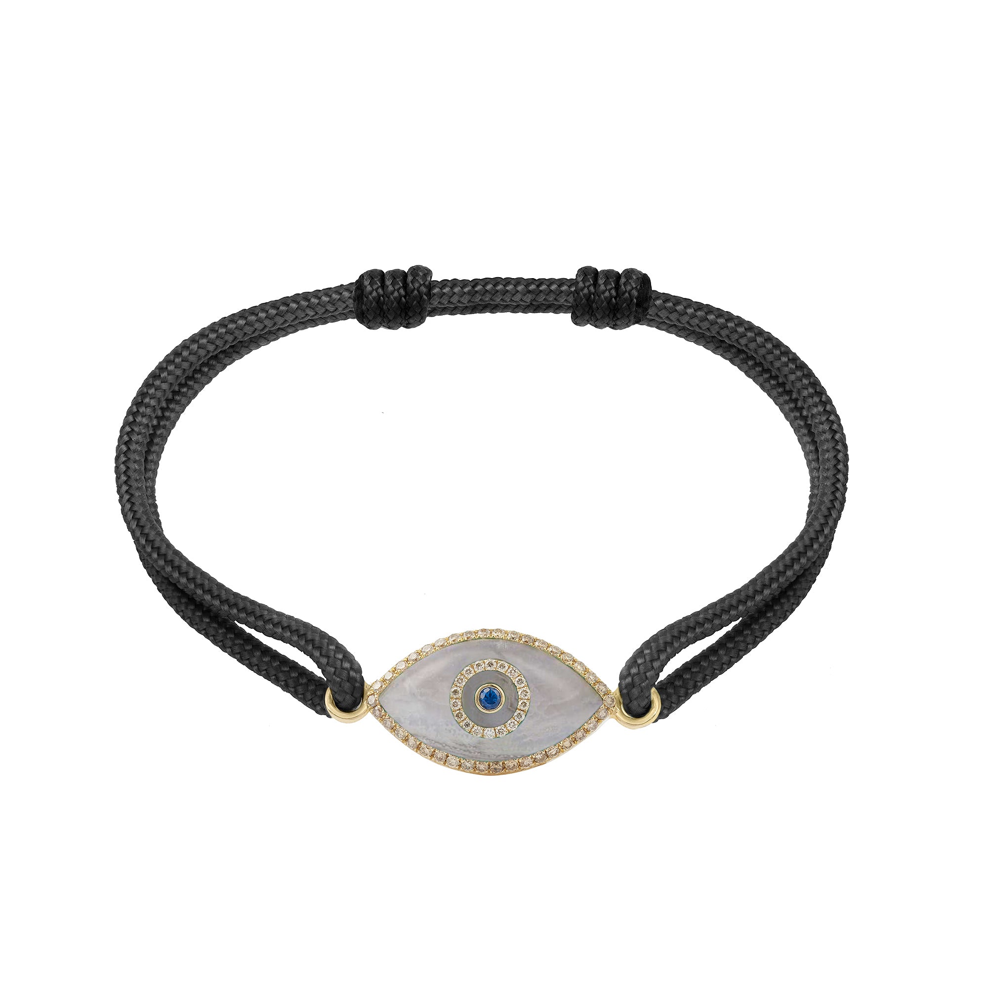 Endza Blue Chalcedony Evil Eye Cordon Bracelet in 14K Yellow Gold