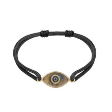 Load image into Gallery viewer, 14K yellow gold Link Bracelet with Labradorite evil eye, pavé diamonds, and sapphire