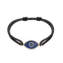 Load image into Gallery viewer, 14K yellow gold Link Bracelet with Lapis Lazuli evil eye, pavé diamonds, and sapphire