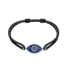 Load image into Gallery viewer, 14K white gold Link Bracelet with Lapis Lazuli evil eye, pavé diamonds, and sapphire