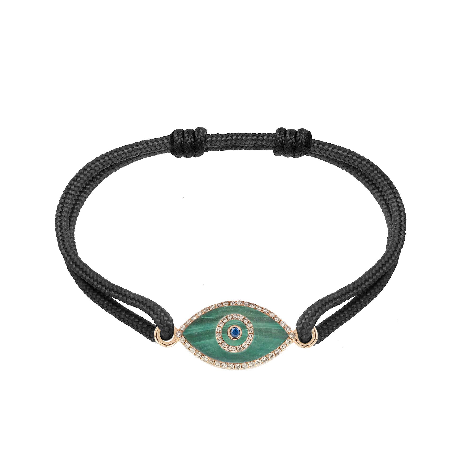 Endza Malachite Evil Eye Cordon Bracelet in 14K Rose Gold