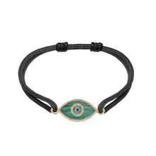 Load image into Gallery viewer, 14K rose gold Link Bracelet with Malachite evil eye, pavé diamonds, and sapphire
