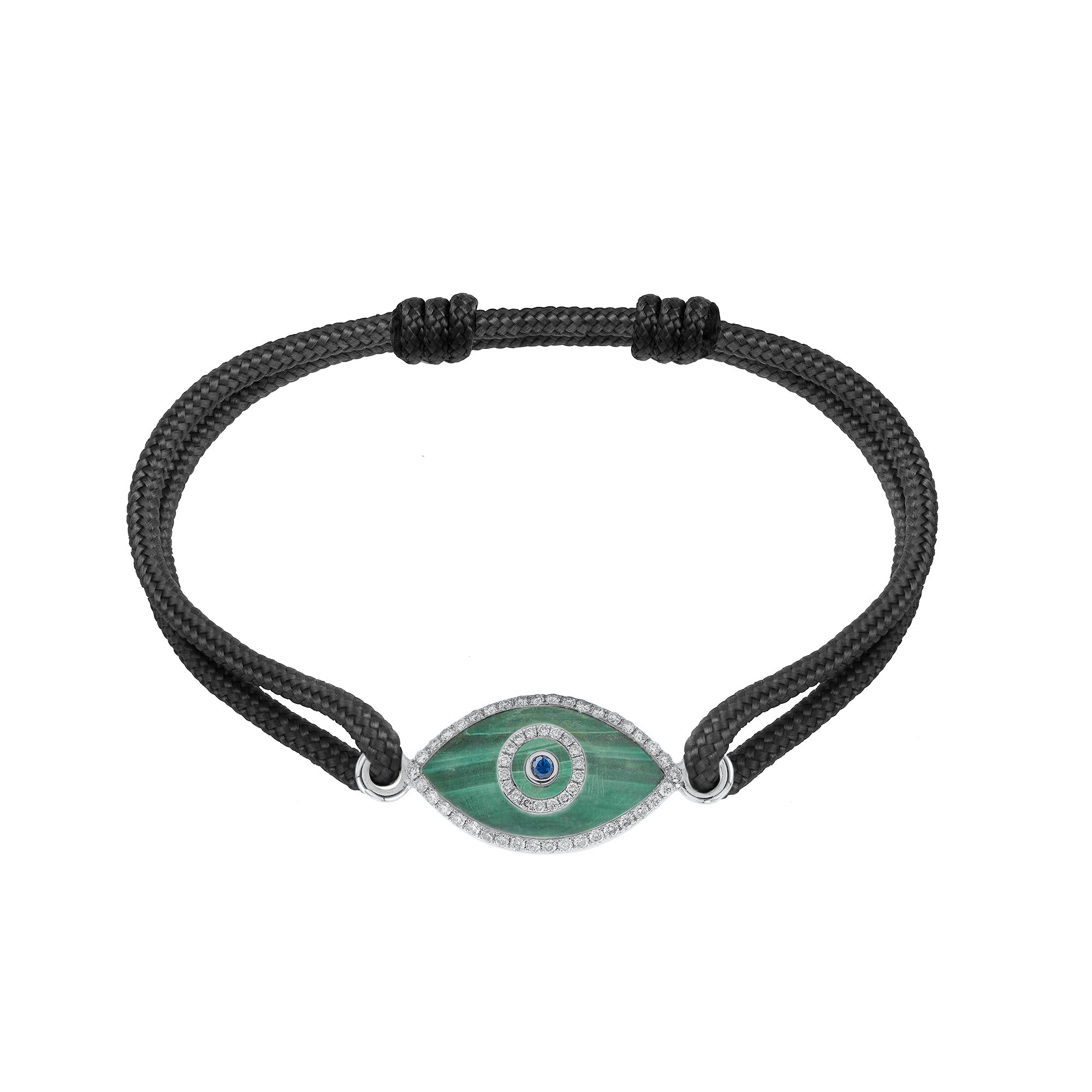 Endza Malachite Evil Eye Cordon Bracelet in 14K White Gold
