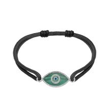 Load image into Gallery viewer, 14K white gold Link Bracelet with Malachite evil eye, pavé diamonds, and sapphire
