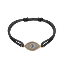 Load image into Gallery viewer, Moonstone evil eye, pavé diamonds, and sapphire