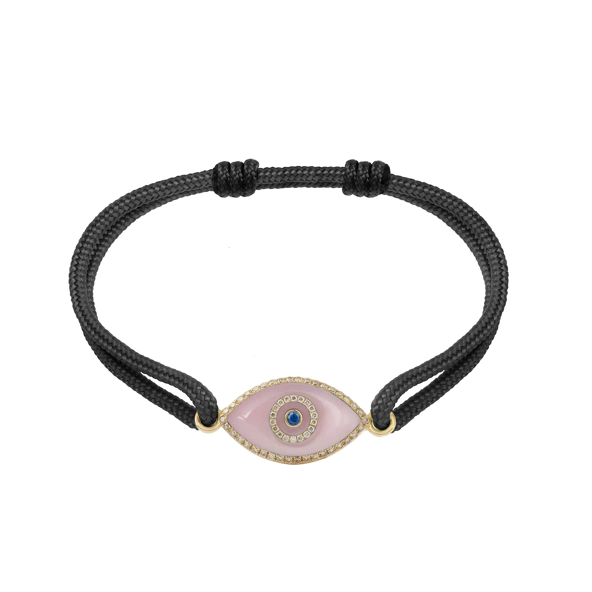 Endza Pink Opal Evil Eye Cordon Bracelet in 14K Yellow Gold