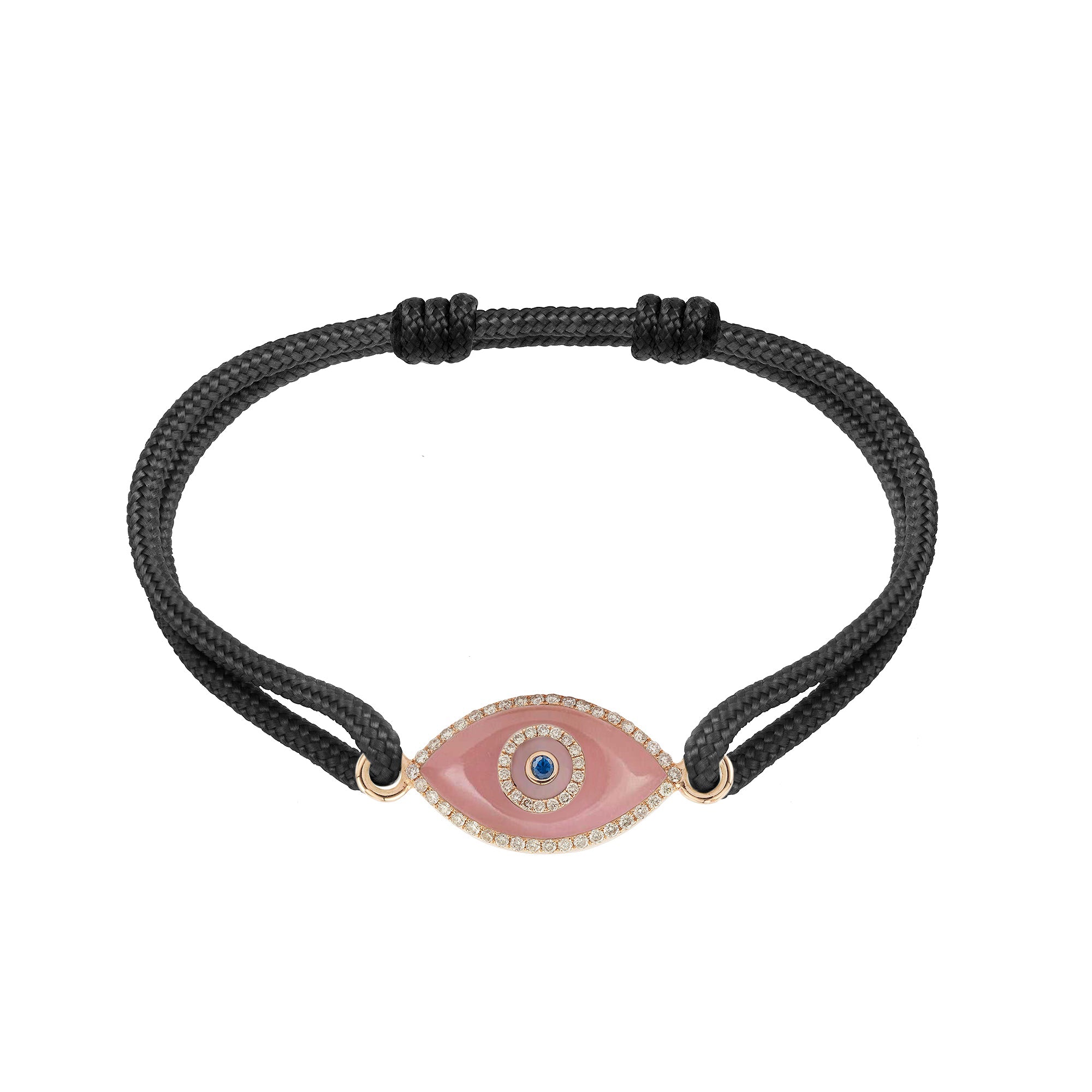Endza Peach Jade Evil Eye Cordon Bracelet in 14K Rose Gold