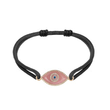 Load image into Gallery viewer, 14K rose gold Link Bracelet with Peach Jade evil eye, pavé diamonds, and sapphire