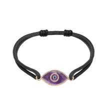 Load image into Gallery viewer, 14K rose gold Link Bracelet with Sugilite evil eye, pavé diamonds, and sapphire