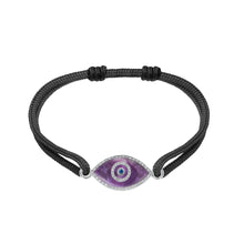 Load image into Gallery viewer, 14K white gold Link Bracelet with Sugilite evil eye, pavé diamonds, and sapphire