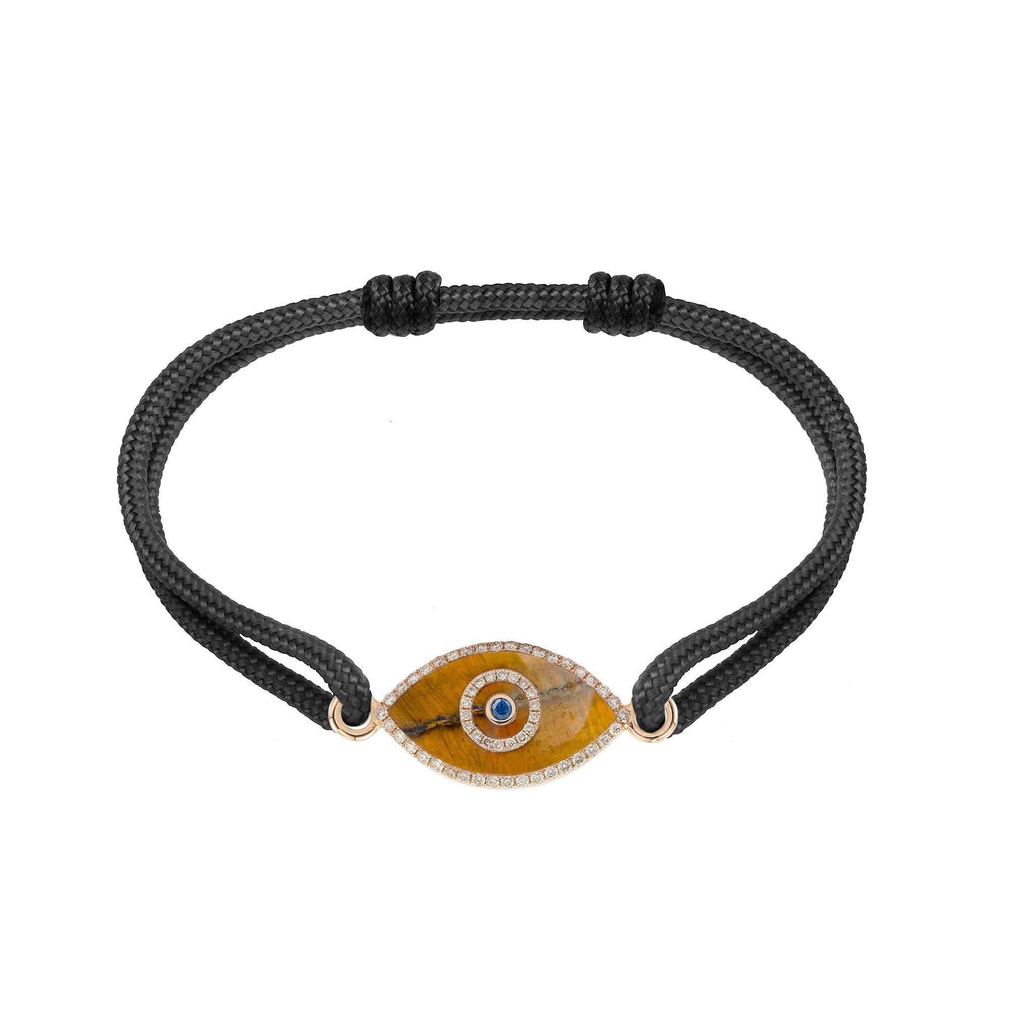 Endza Tiger Eye Evil Eye Cordon Bracelet in 14K Rose Gold