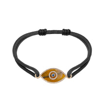 Load image into Gallery viewer, 14K rose gold Link Bracelet with Tiger Eye evil eye, pavé diamonds, and sapphire