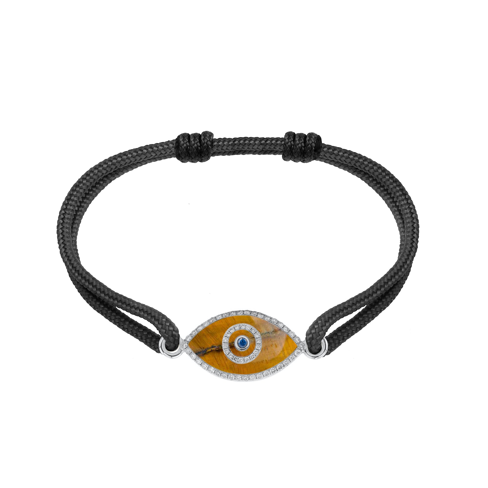 Endza Tiger Eye Evil Eye Cordon Bracelet in 14K White Gold