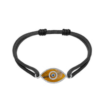 Load image into Gallery viewer, 14K white gold Link Bracelet with Tiger Eye evil eye, pavé diamonds, and sapphire