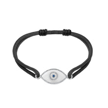 Load image into Gallery viewer, 14K white gold Link Bracelet with White Onyx evil eye, pavé diamonds, and sapphire