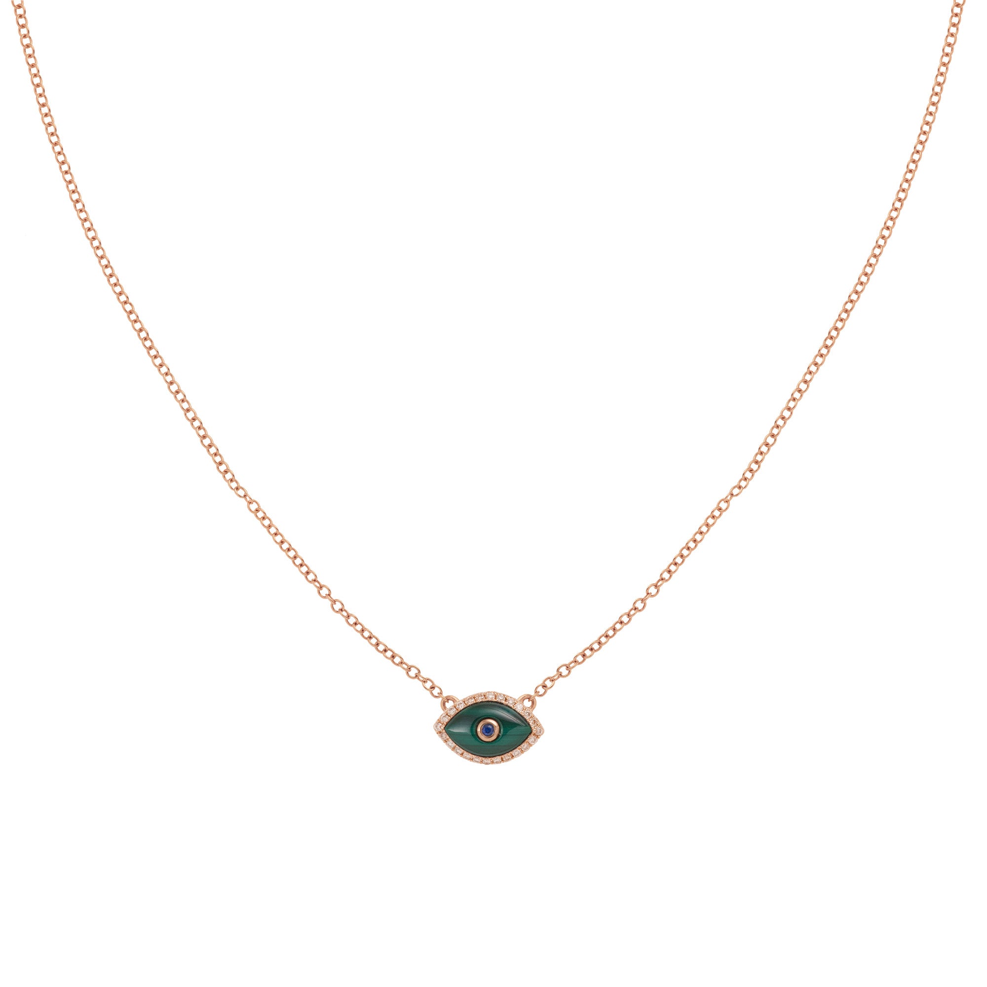 14K gold evil eye mini necklace with Malachite