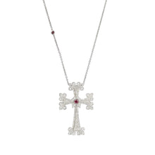 Load image into Gallery viewer, Sacred Talisman Cross Eternal 14K white gold necklace with ruby