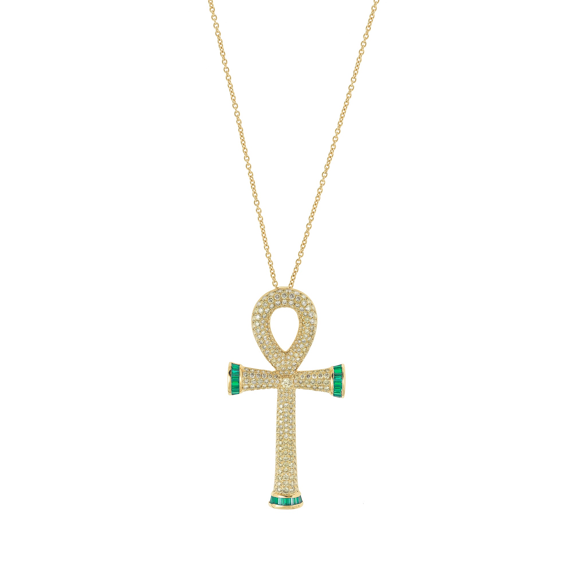 Sacred Talisman Life Cross 14K yellow gold necklace with diamonds by Laura Sayan