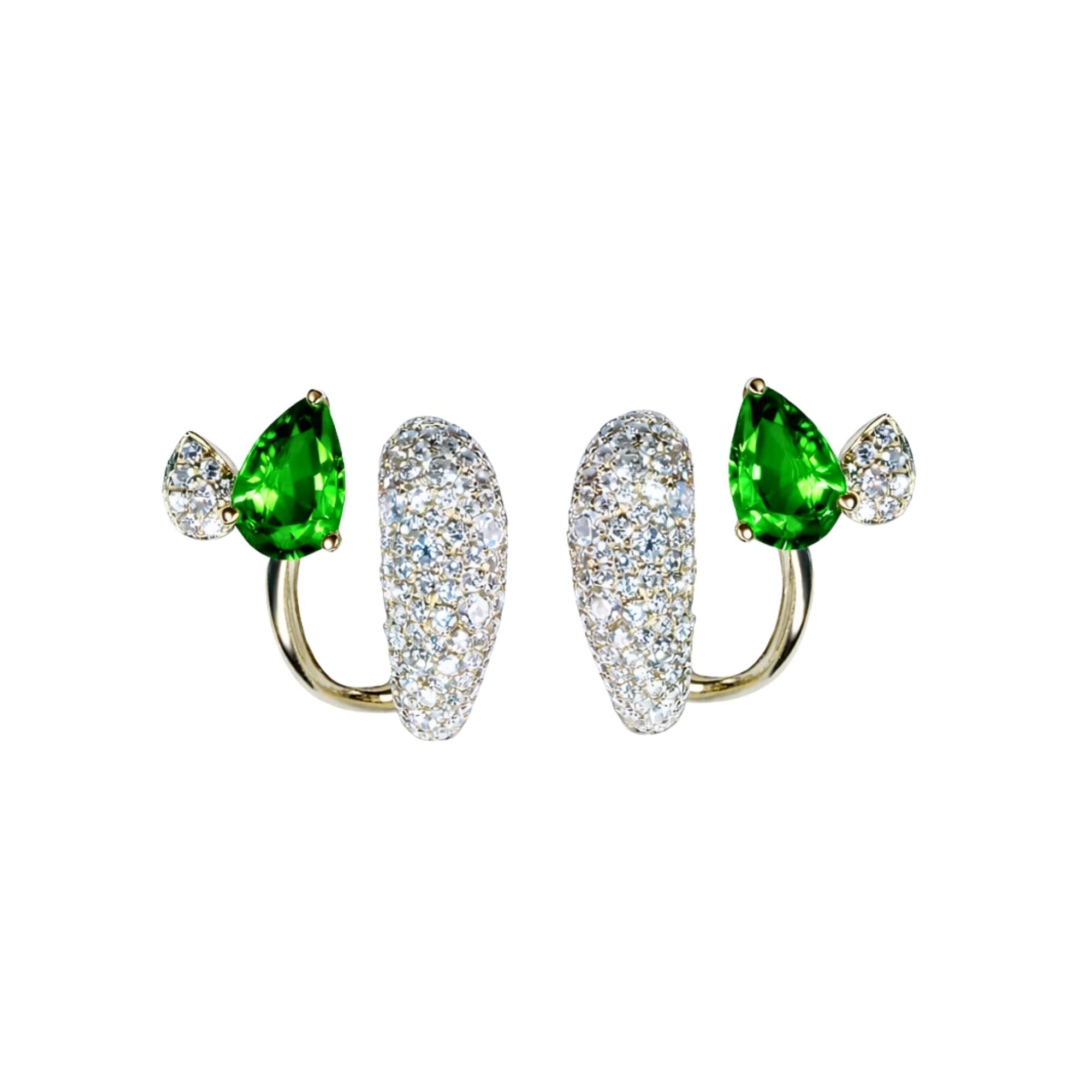 Sireliss Green Tsavorite Earrings in 14K Yellow Gold with Natural Diamonds