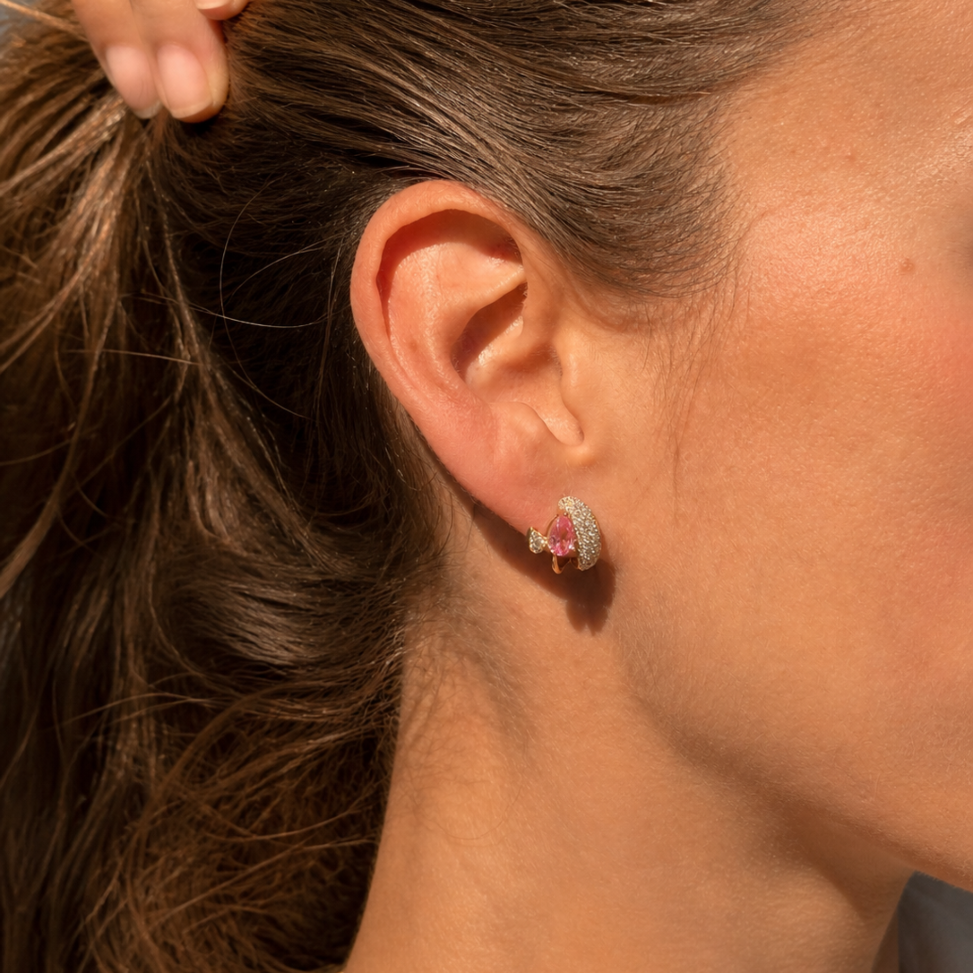 Sireliss Pink Sapphire Earrings in 14K Yellow Gold with Natural Diamonds