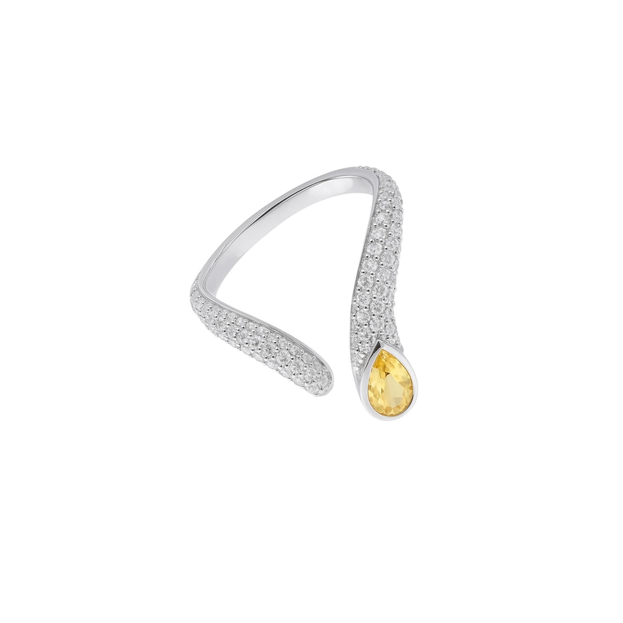 Sireliss The Yellow V Ring in 14K White Gold with White Diamonds
