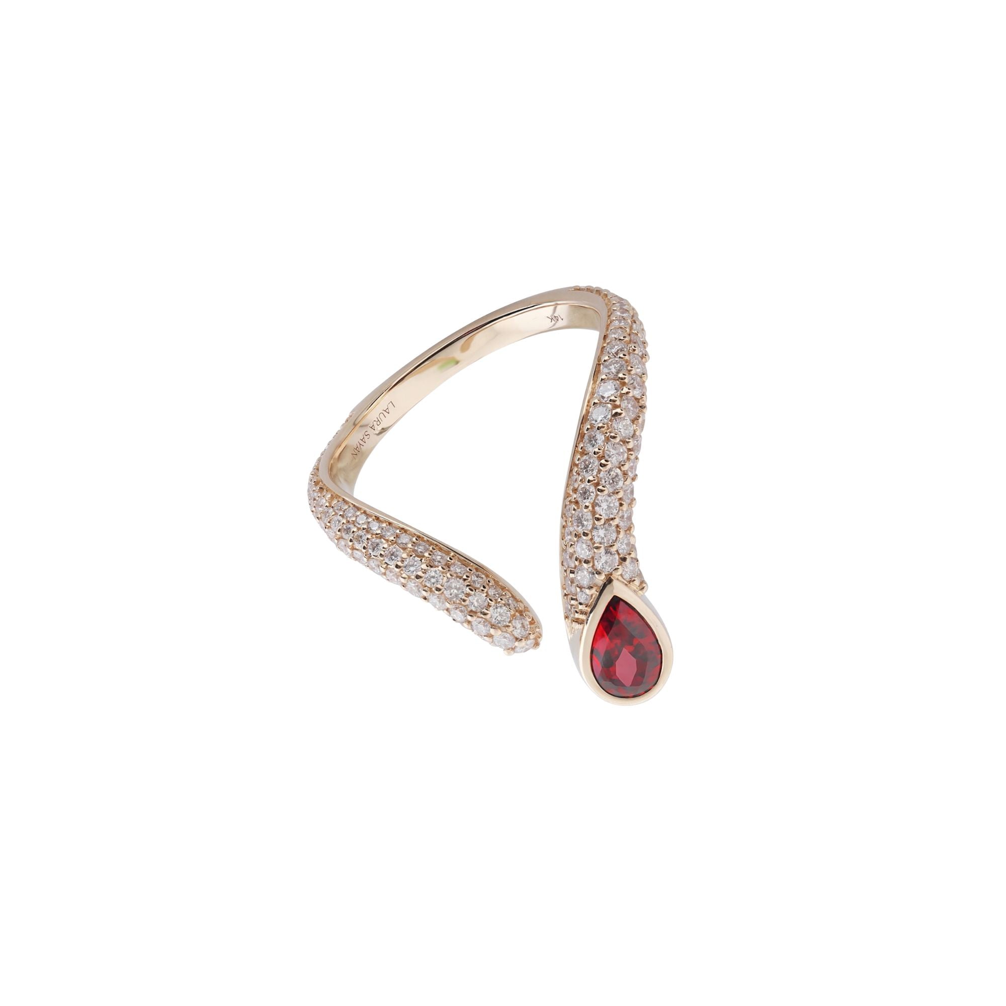 Sireliss The Red V Ring in 14K Yellow Gold with White Diamonds