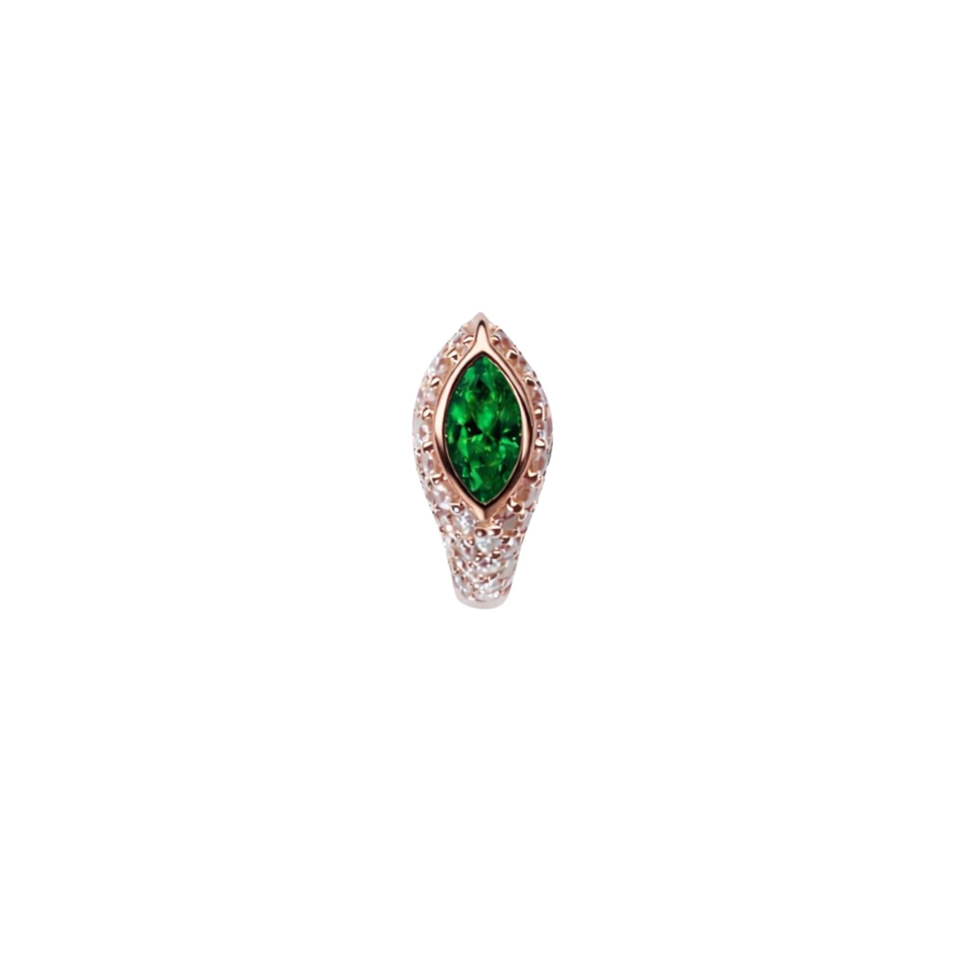 Sona Mini Green Tsavorite Earring in 14K Rose Gold with White Diamonds