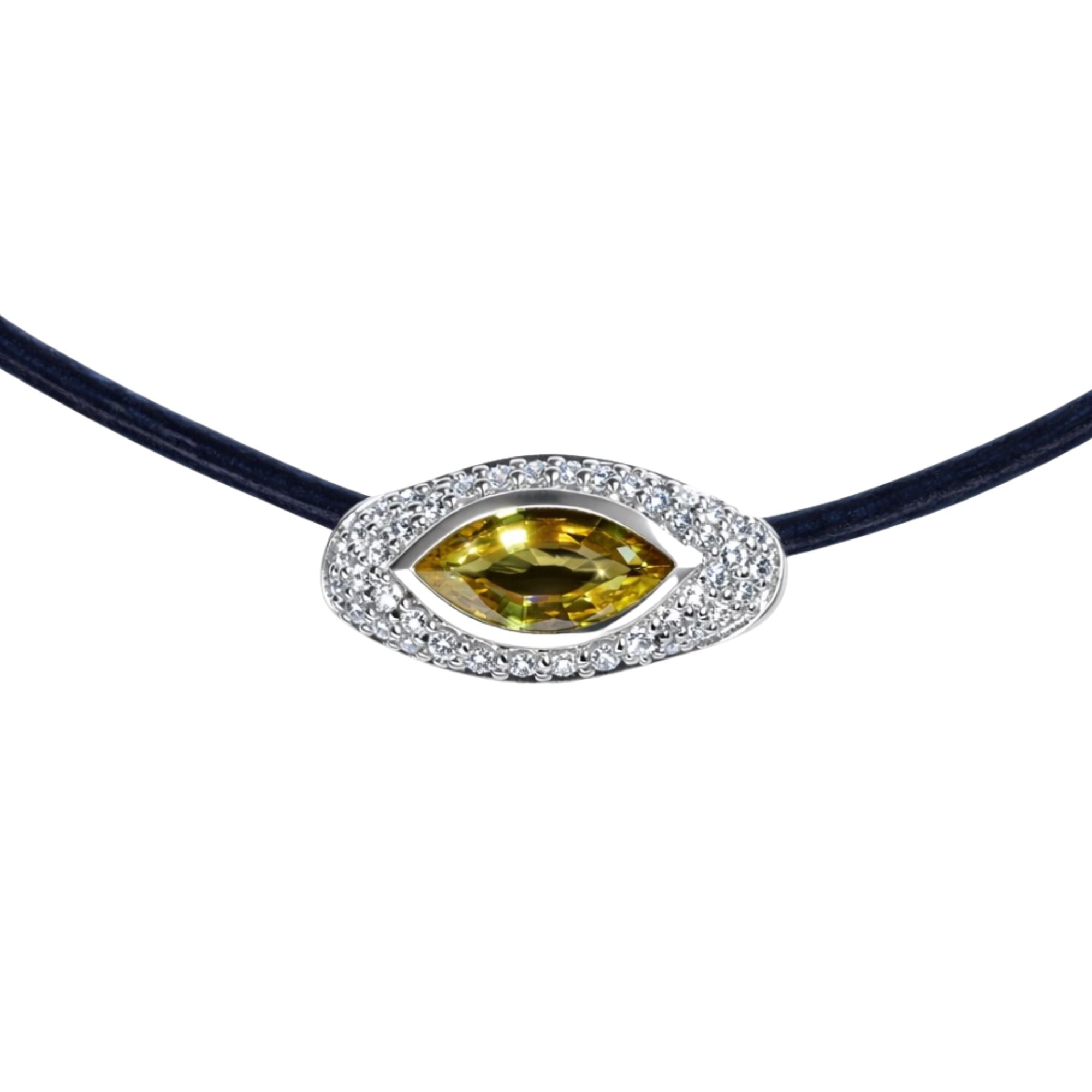 Sona Yellow Sapphire Necklace in 14K White Gold with White Diamonds