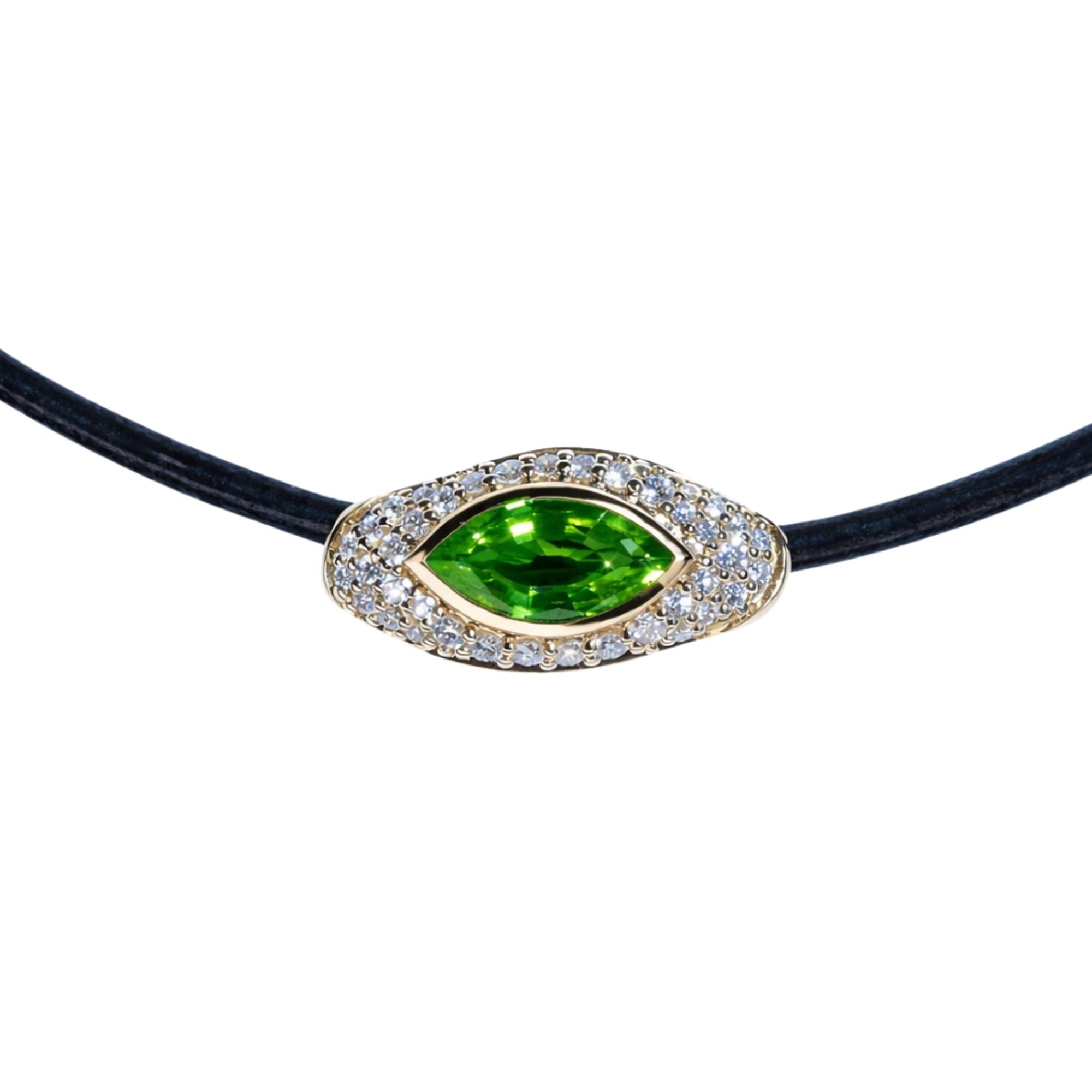 Sona Green Tsavorite Necklace in 14K Yellow Gold with White Diamonds