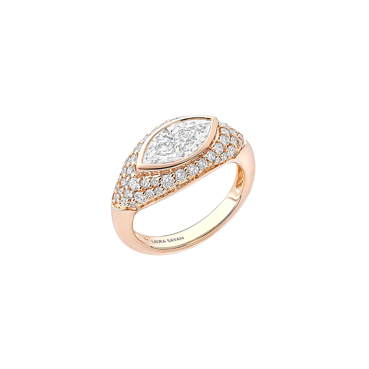 Sona White Diamond Marquise Pinky Ring in 14K Rose Gold with White Diamonds