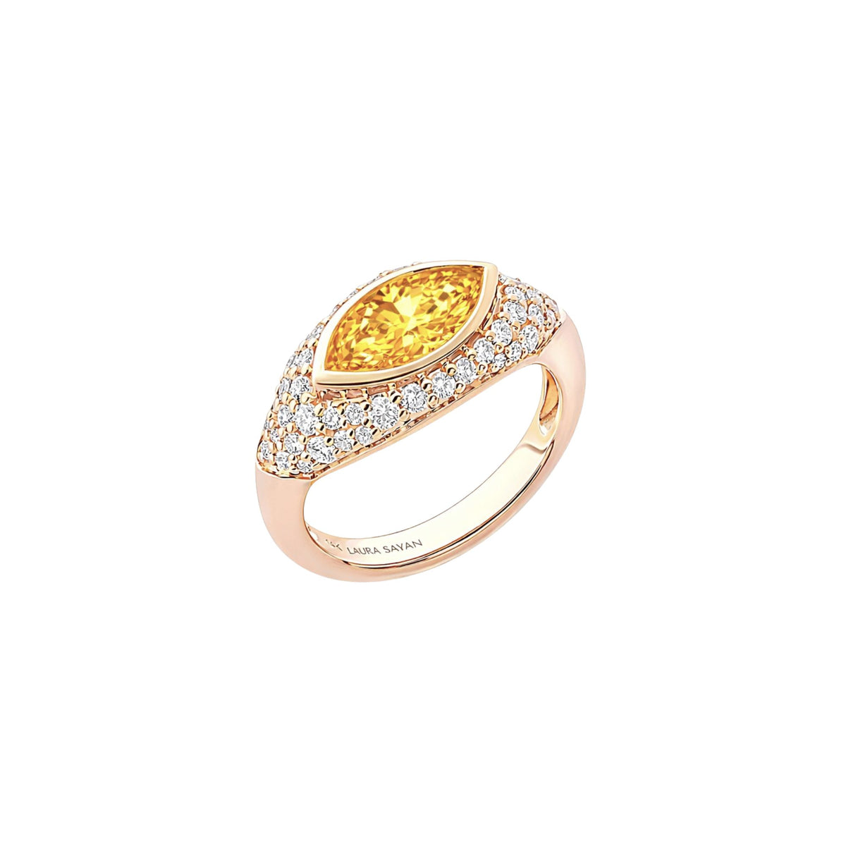 Sona Yellow Sapphire Marquise Pinky Ring in 14K Rose Gold with White Diamonds