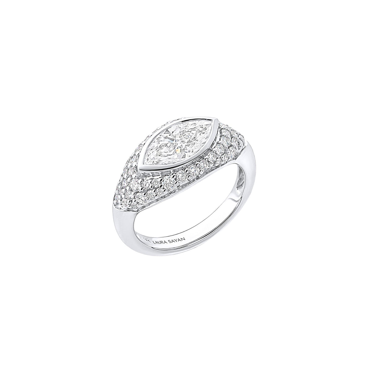 Sona White Diamond Marquise Pinky Ring in 14K White Gold with White Diamonds