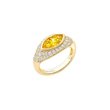Load image into Gallery viewer, Yellow sapphire pavé white diamonds Sona ring in 14K yellow gold