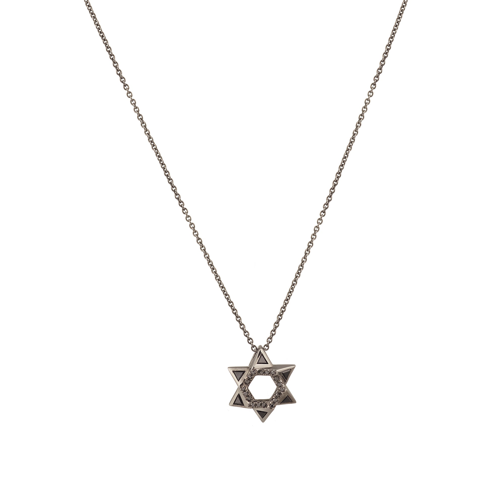 14K black gold Sacred Talisman Star of David necklace with black diamonds and black spinel